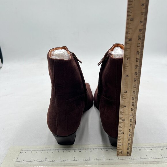 Brown Square Toe Low Chunky Heels Side Zipper Ankle Boots Formal Business Shoes - Picture 5 of 8